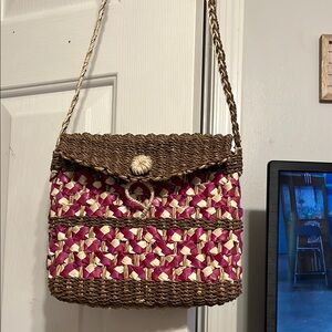 Woven Magenta and Cream Shoulder/Sling Bag
